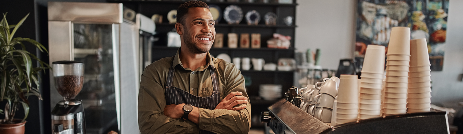 Business Owner in Coffee Shop smiling