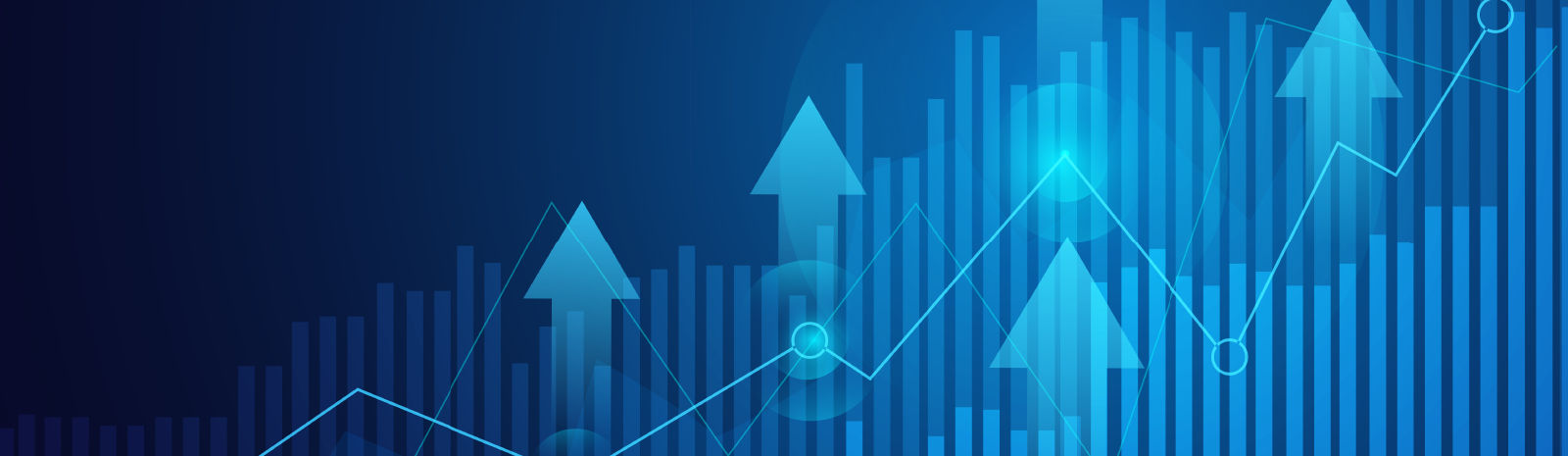 Blue graph showing arrows and line graph increasing